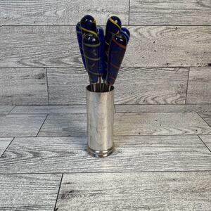 Vintage‎ MCM Murano Collection Set of 8 Mini Cocktail Forks with silver holder